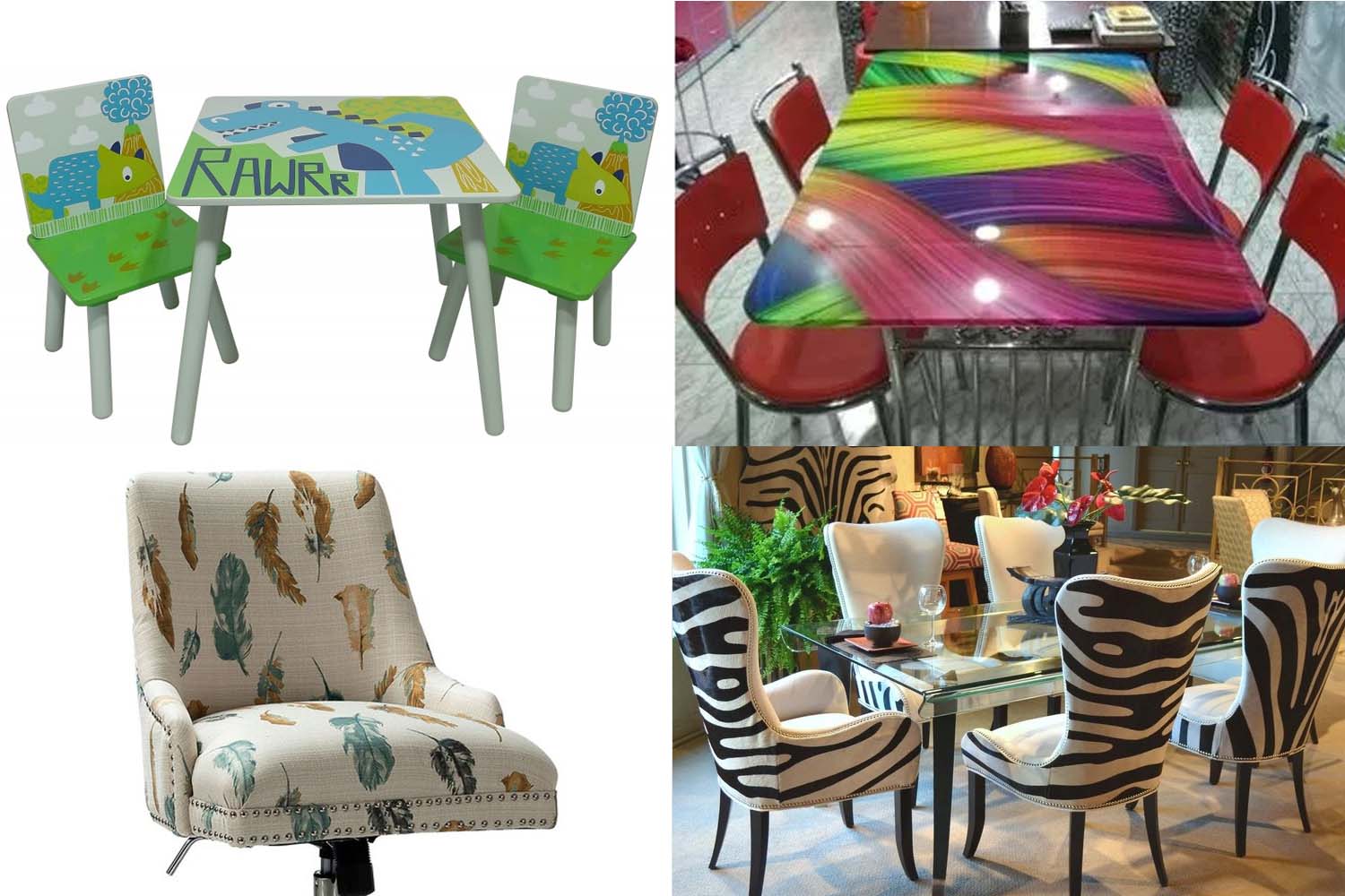 Meja Dan Kursi Dengan Dekorasi Digital Printing Untuk Peluang Bisnis Dekorasi Rumah.