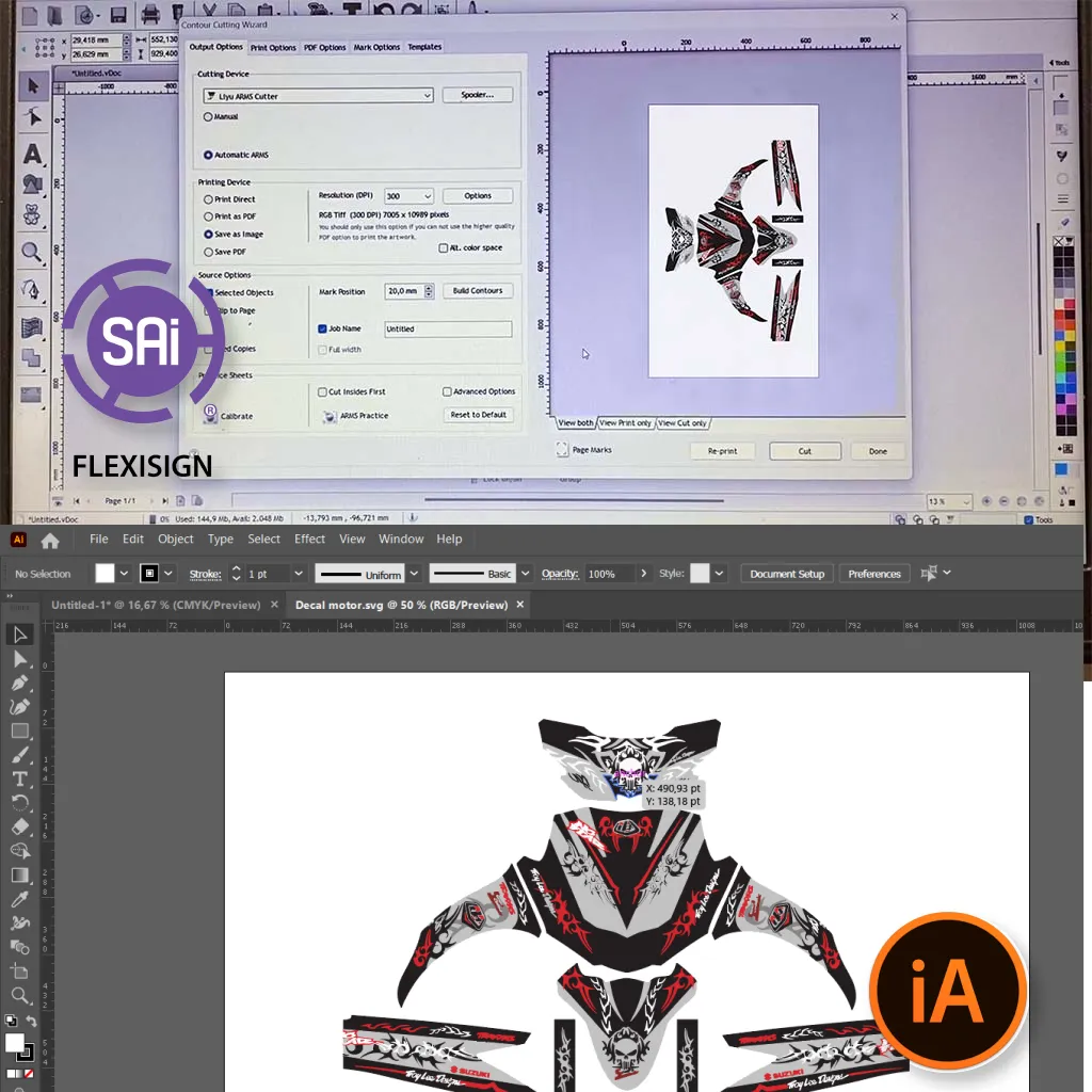 Proses Desain Sticker Dengan Software Adobe Illustrator Dan Flexisign.