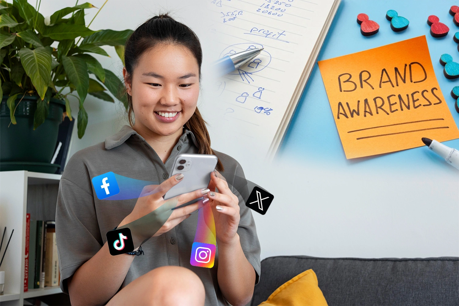 Seorang Pebisnis Sedang Memanfaatkan Social Media Sebagai Promosi Untuk Meningkatkan Brand Awareness.