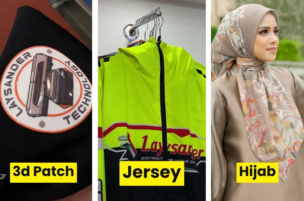 Contoh Produk 3D Patch, Jersey, Dan Hijab Sebagai Peluang Bisnis Apparel Custom Di Kenduri Sablon Jogja 2026.