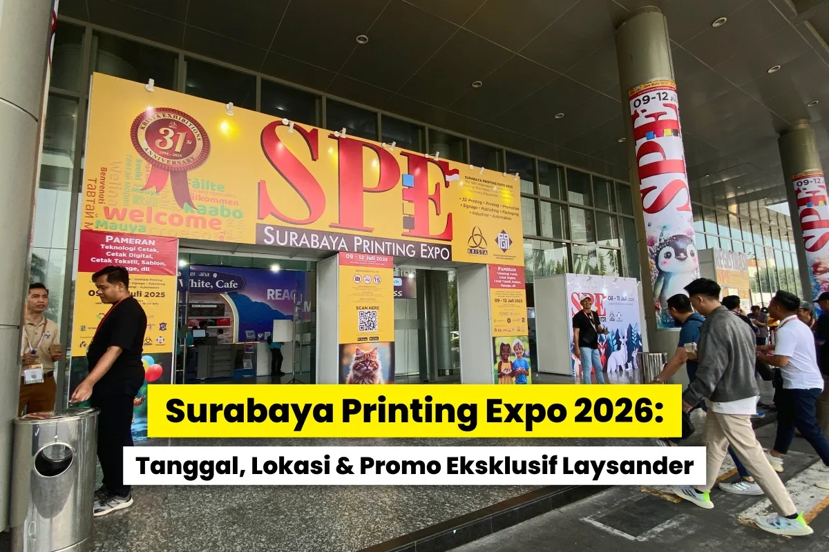 Pintu Masuk Surabaya Printing Expo Dengan Pengunjung Yang Datang Ke Area Pameran Percetakan. Surabaya Printing Expo 2026 Menjadi Ajang Melihat Teknologi Dan Mesin Printing Terbaru.